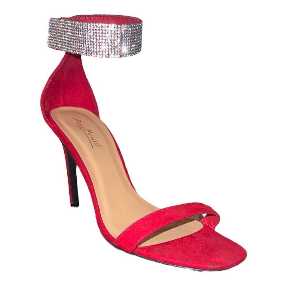 Anne Michelle Red Sandal Heels with Sparkly Ankle Strap